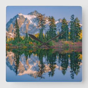 Mount Shuksan mirrored in Reflection Lake Square Wall Clock