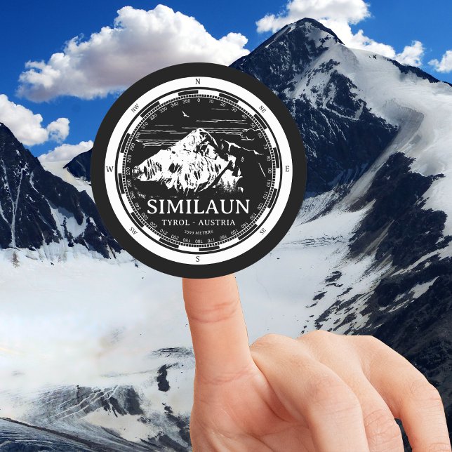 Mount Similaun - Tyrol Austria Alps Classic Round Sticker (Mount Similaun Round Sticker in Back with a white compass and mountain illustration)