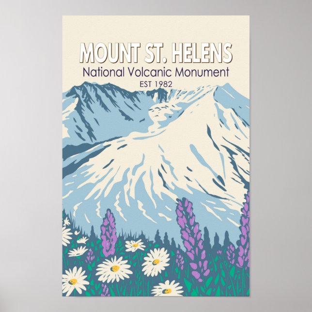 Mount St Helens National Volcanic Monument Retro Poster (Front)