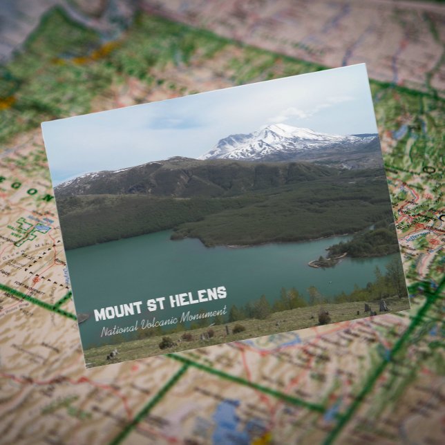 Mount St Helens Volcano and Coldwater Lake Travel Postcard (In Situ Map)