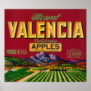 Mount Valencia Apple Label - Watsonville, CA Poster