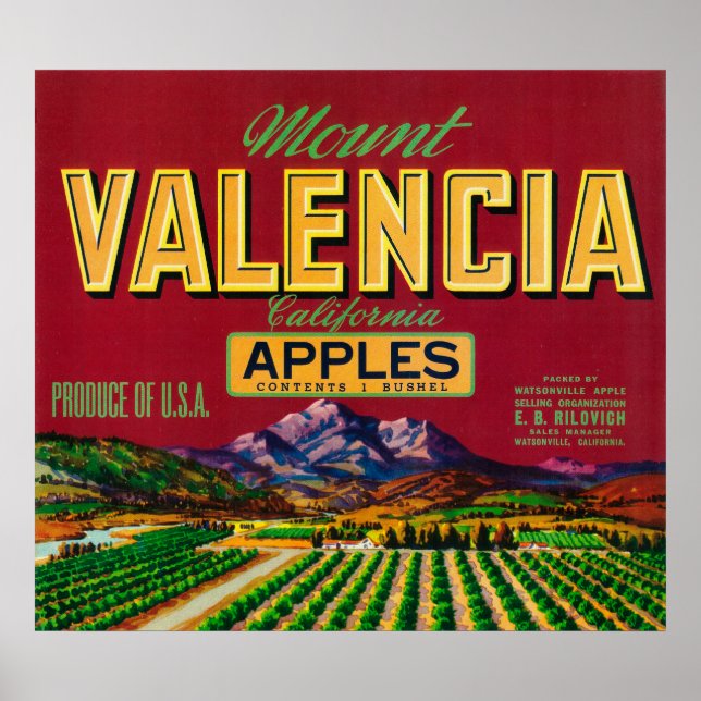Mount Valencia Apple Label - Watsonville, CA Poster (Front)