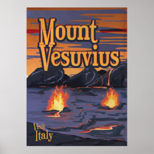Mount Vesuvius volcano travel poster