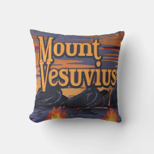 Mount Vesuvius volcano travel poster Cushion