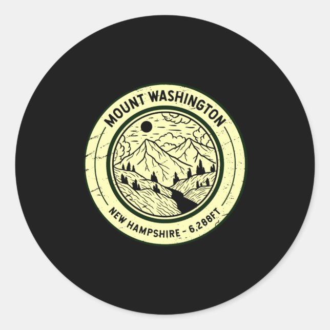 Mount Washington New Hampshire Hiking Skiing Retro Classic Round Sticker (Front)