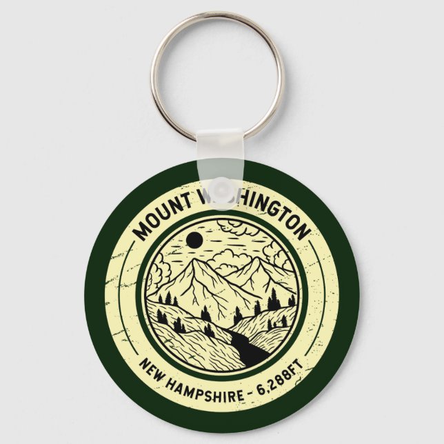 Mount Washington New Hampshire Hiking Skiing Retro Key Ring (Front)