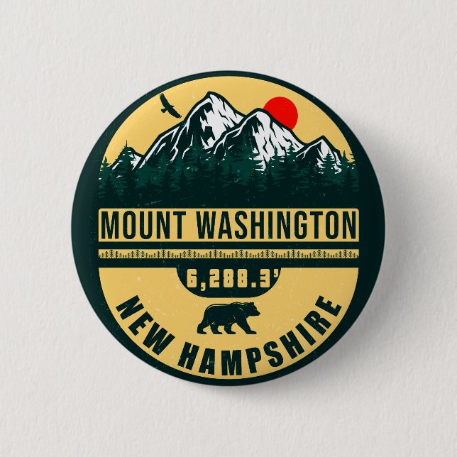 Mount Washington Nh Retro Sunset Souvenirs 60s 6 Cm Round Badge (Front)