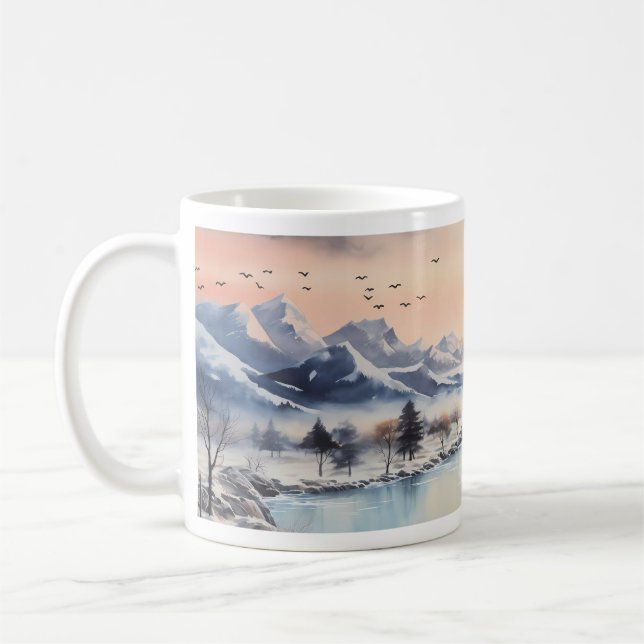 Mountai, Sun, River in The Winter Coffee Mug (Left)