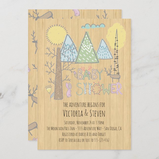 Mountain Adventure Baby Shower Watercolor forest Invitation (Front/Back)