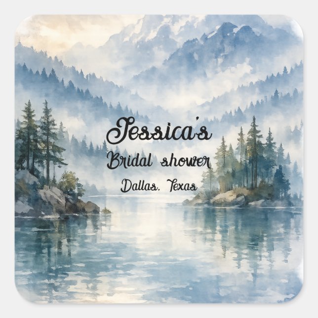 Mountain Adventure Boho Lake Bridal shower Square Sticker (Front)