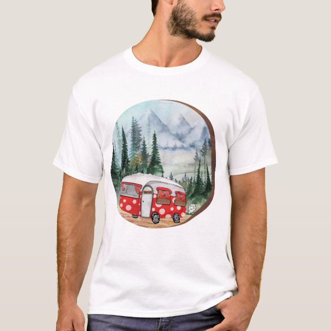 Mountain Adventure Camper Illustration T-Shirt (Front)