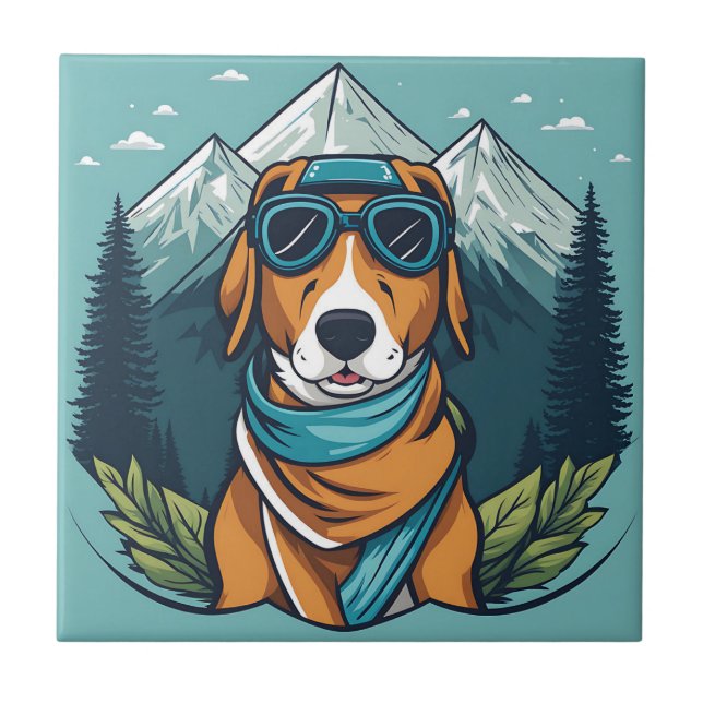 Mountain Adventure Dog Ceramic Tile (Front)