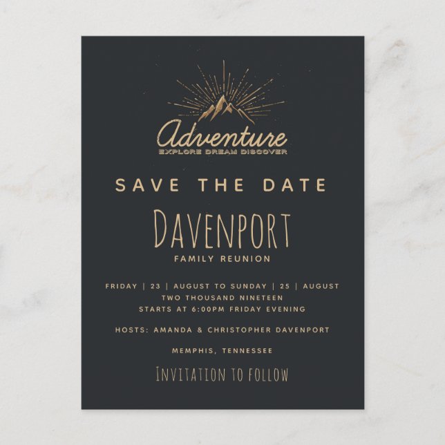 Mountain Adventure Family Reunion Save the Date Postcard (Front)