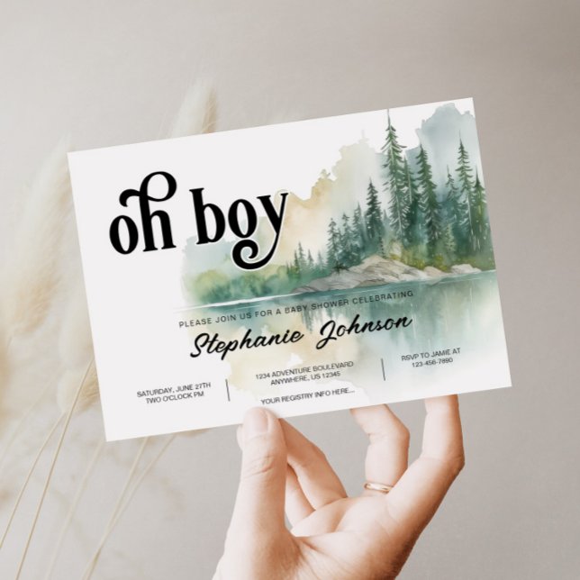 Mountain Adventure Forest Greenery Boy Baby Shower Invitation (Creator Uploaded)