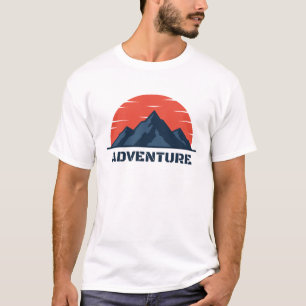 Mountain Adventure Logo Illustration with Red Sun T-Shirt