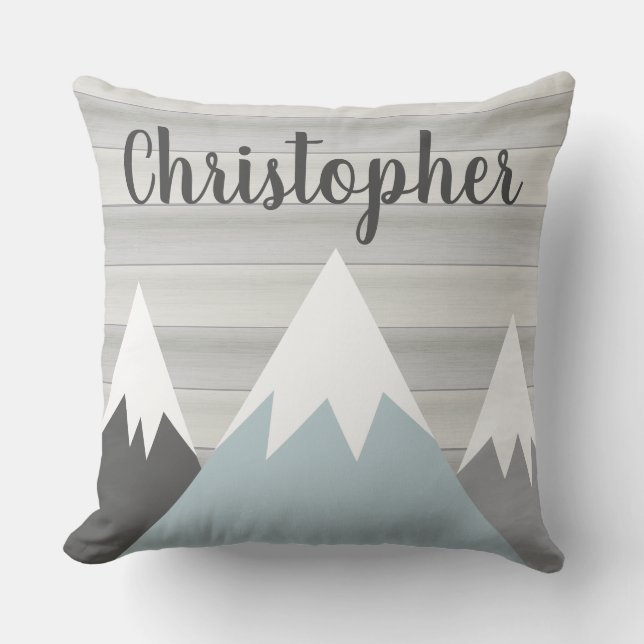 Mountain Adventure Pillow with Name Wooden (Front)