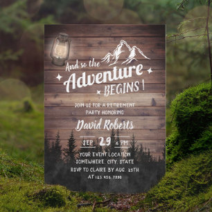 Mountain Adventure Rustic Camping Retirement Invitation