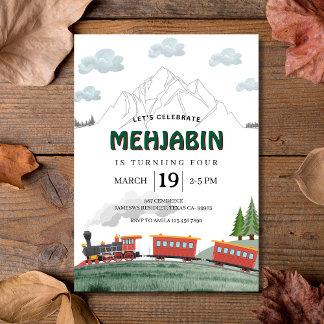 Mountain Adventure Steam Train Birthday Invitation