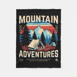 Mountain Adventures Retro Camping Hiking Outdoors Fleece Blanket