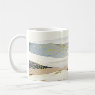 mountain and golden line arts background. Oriental Coffee Mug