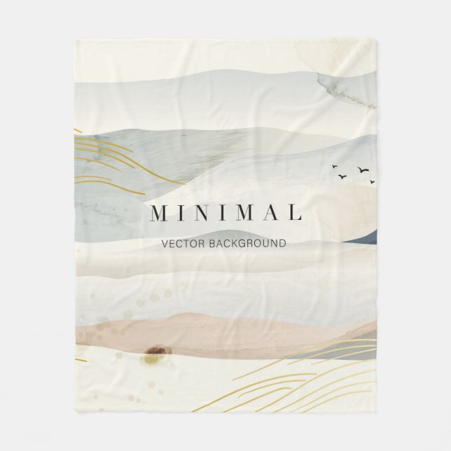 mountain and golden line arts background. Oriental Fleece Blanket (Front)