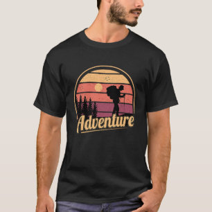 Mountain and Lake Adventure Retro Sunset Hiking & T-Shirt