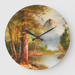 Mountain and river landscape art large clock