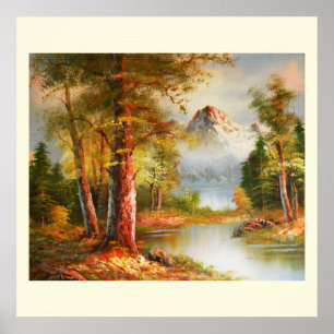 Mountain and river landscape art poster