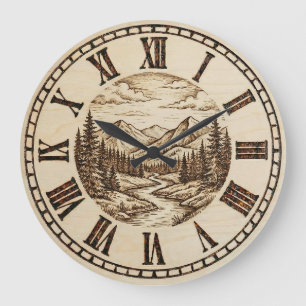  Mountain and River wooden Wall Clock