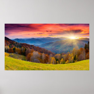 Mountain autumn landscape with forest poster