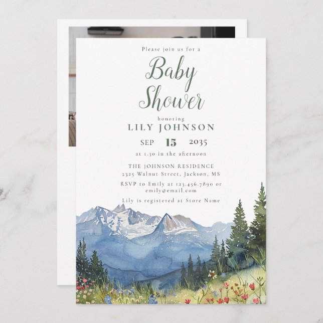 Mountain Baby Shower All In One Photo QR Code Invitation (Front/Back)
