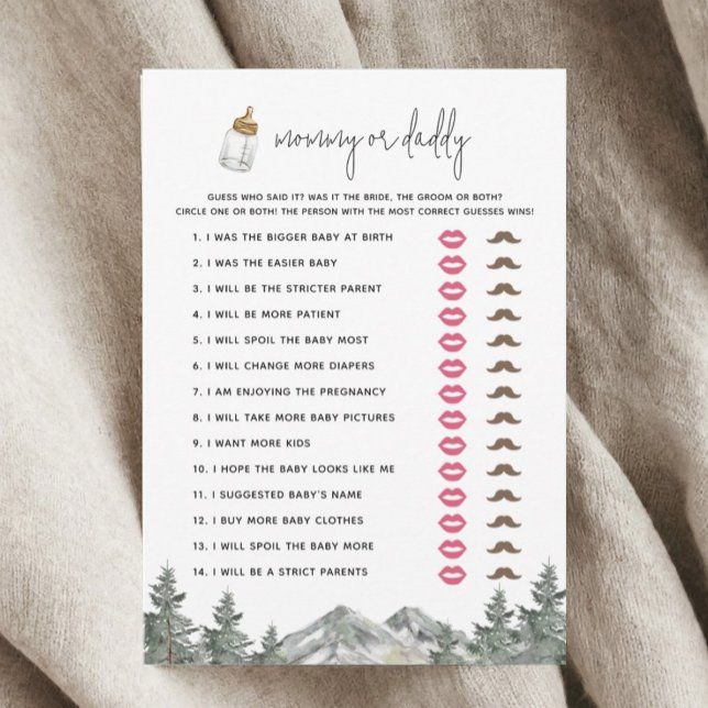 Mountain Baby Shower Mummy or Daddy Game Cards (Creator Uploaded)