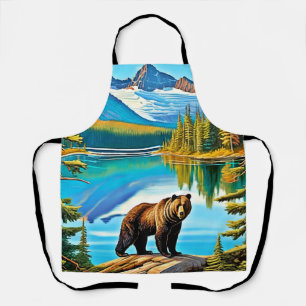 Mountain Bear: Lake Reflection Art Apron
