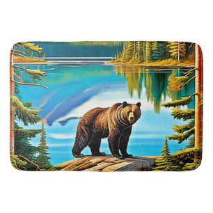 Mountain Bear: Lake Reflection Art Bath Mat