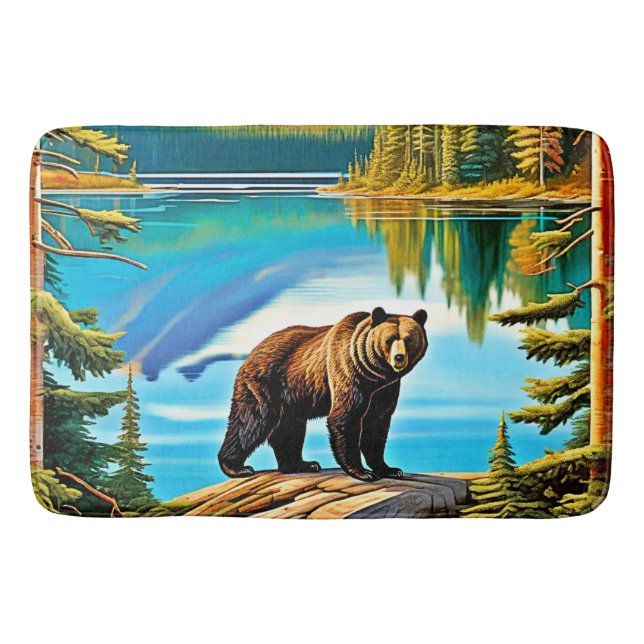 Mountain Bear: Lake Reflection Art Bath Mat (Front)