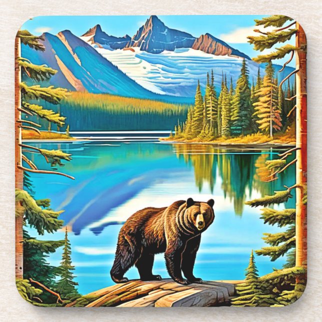 Mountain Bear: Lake Reflection Art Coaster (Front)