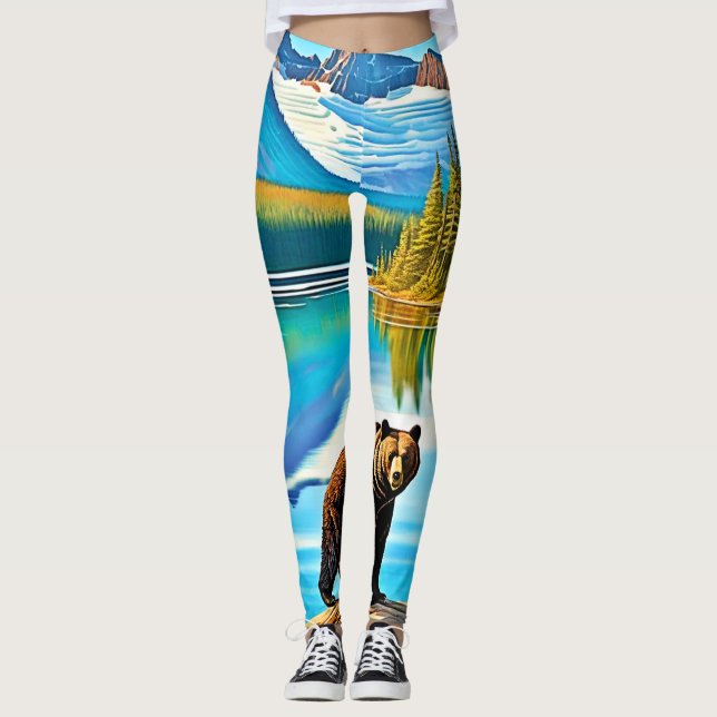 Mountain Bear: Lake Reflection Art Leggings (Front)