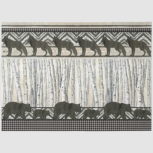 Mountain Bear Wolf Birch Tree Checked Decoupage Tissue Paper