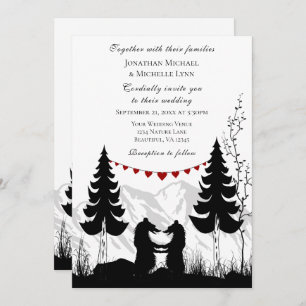 Mountain Bears Love and Thanks on Back Wedding Invitation