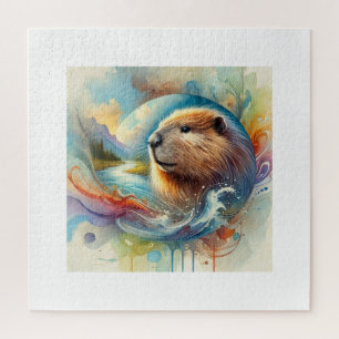 Mountain Beaver 160924AREF123 - Watercolor Jigsaw Puzzle