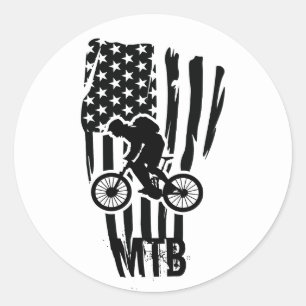 Mountain Bike American Flag Mtb Patriotic Classic Round Sticker