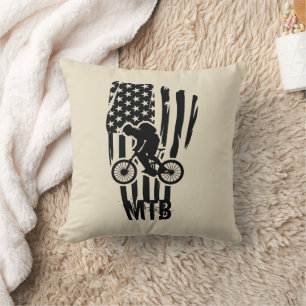 Mountain Bike American Flag Mtb Patriotic Cushion