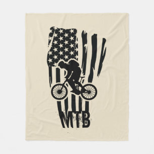 Mountain Bike American Flag Mtb Patriotic Fleece Blanket
