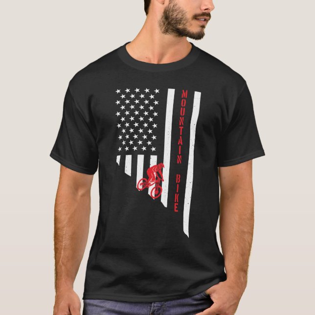 Mountain Bike American Flag USA Downhill T-Shirt (Front)