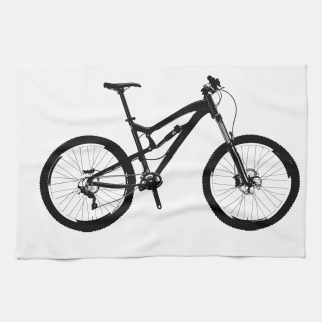 Mountain Bike - Black on White Tea Towel (Horizontal)