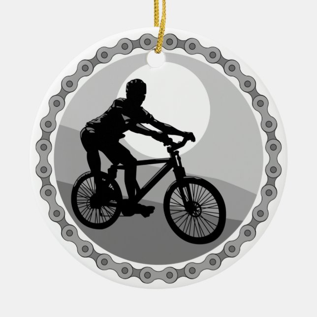 mountain bike chain sprocket grayscale ceramic tree decoration (Front)