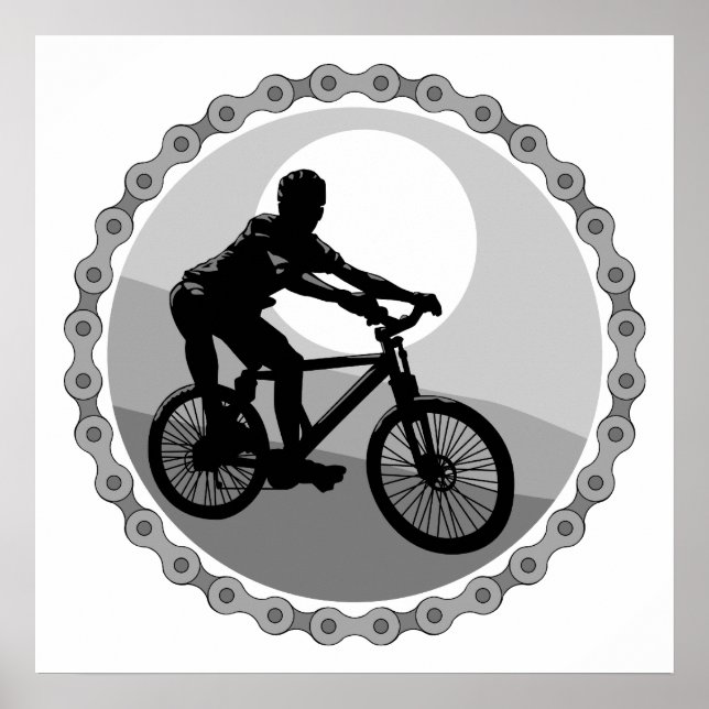 mountain bike chain sprocket grayscale poster (Front)