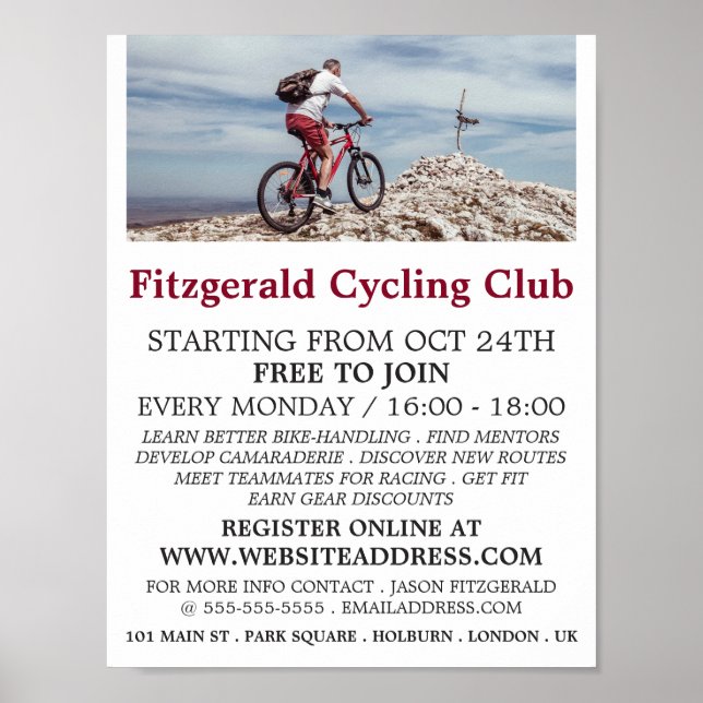 Mountain Bike, Cycling Club Advertising Poster (Front)