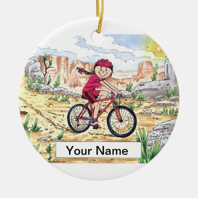 Mountain Bike - Female Ceramic Tree Decoration (Front)