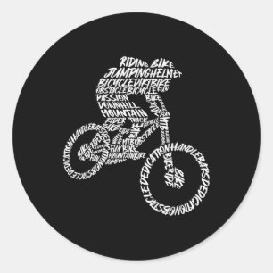 Mountain Bike Mtb Biker Typography Men Boys Downhi Classic Round Sticker
